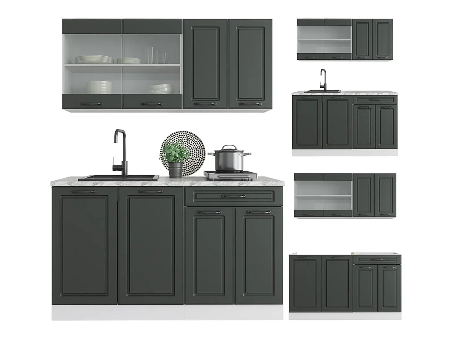 Cocina para solteros antracita casa de campo/blanco 140x60x81.6 r-line