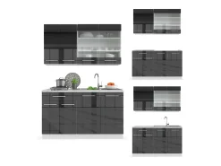 Cocina para solteros antracita brillo intenso/blanco 140x60x81.6 fame-line
