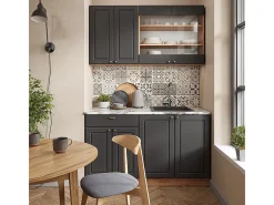 Cocina para solteros antracita casa de campo/roble kraft dorado 140x46x81.6 fame-line