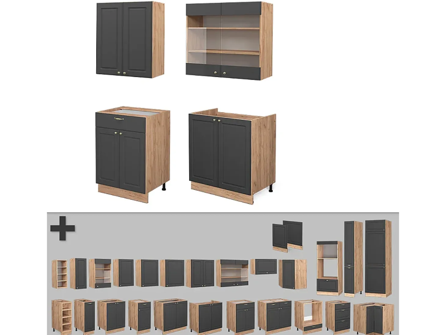 Cocina para solteros antracita casa de campo/roble kraft dorado 140x46x81.6 fame-line