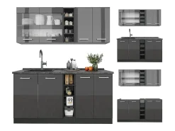 Cocina para solteros antracita brillo intenso/antracita 160x46x81.6 r-line
