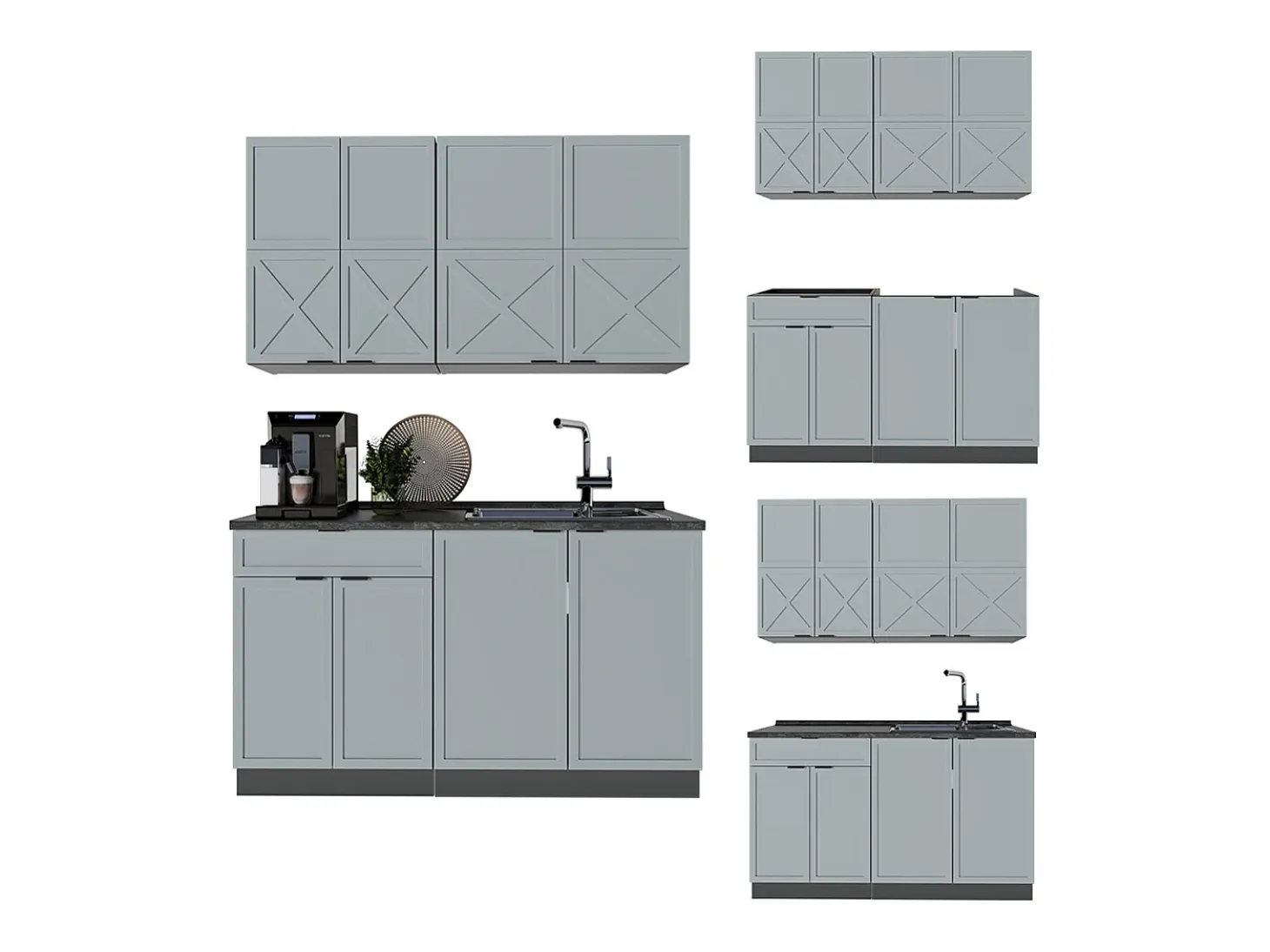Cocina para solteros azul claro/gris antracita 140x46x81.6 fame-line