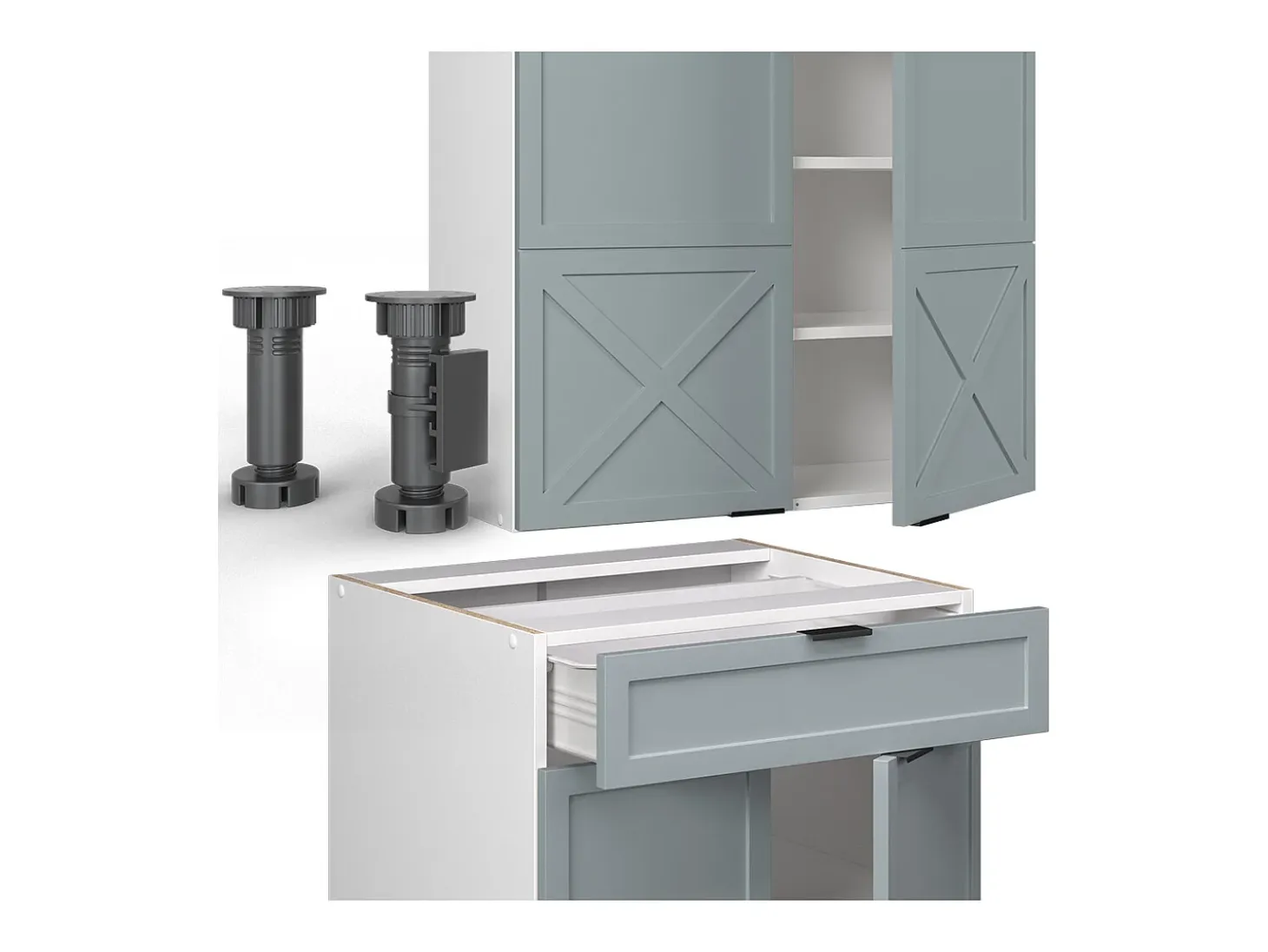 Cocina para solteros azul claro-gris-blanco 140x60x81.6 fame-line