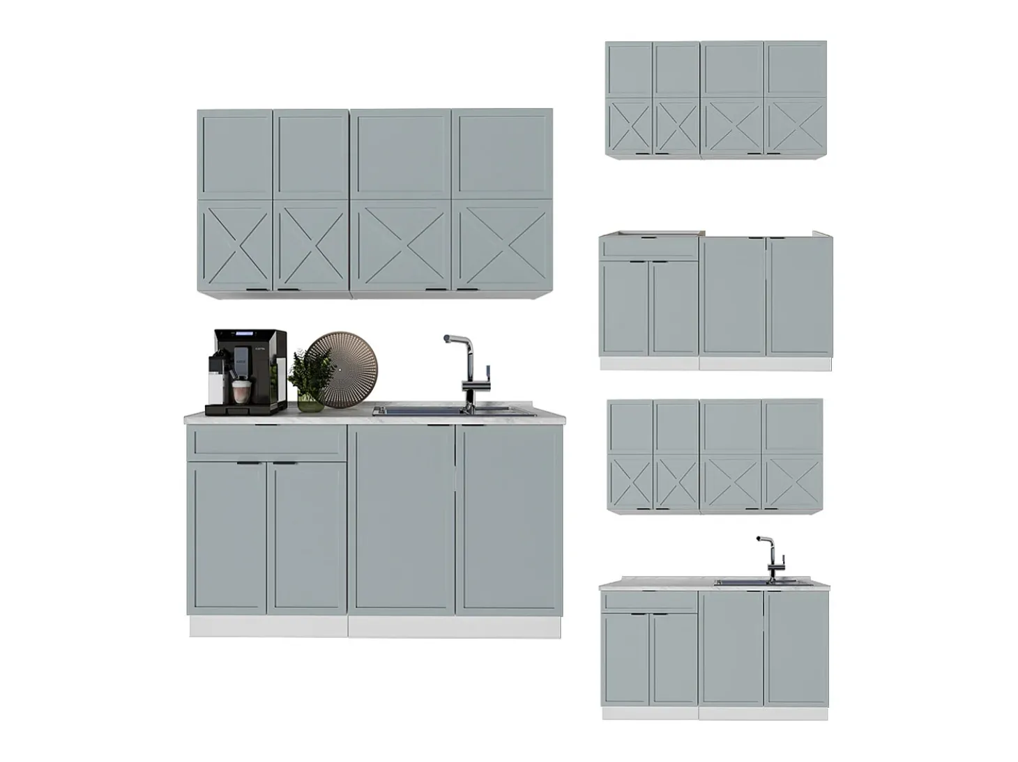 Cocina para solteros azul claro-gris-blanco 140x60x81.6 fame-line