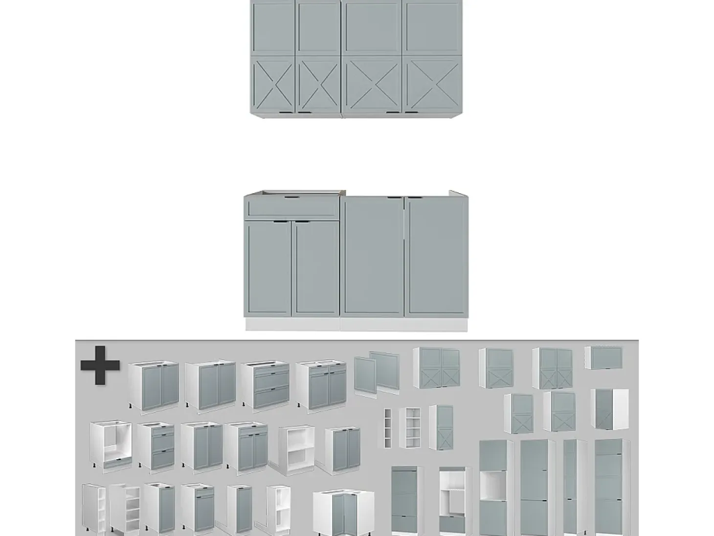 Cocina para solteros azul claro-gris-blanco 140x60x81.6 fame-line