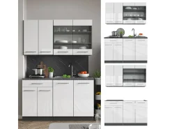 Cocina para solteros blanco brillo/antracita 140x60x81.6 fame-line