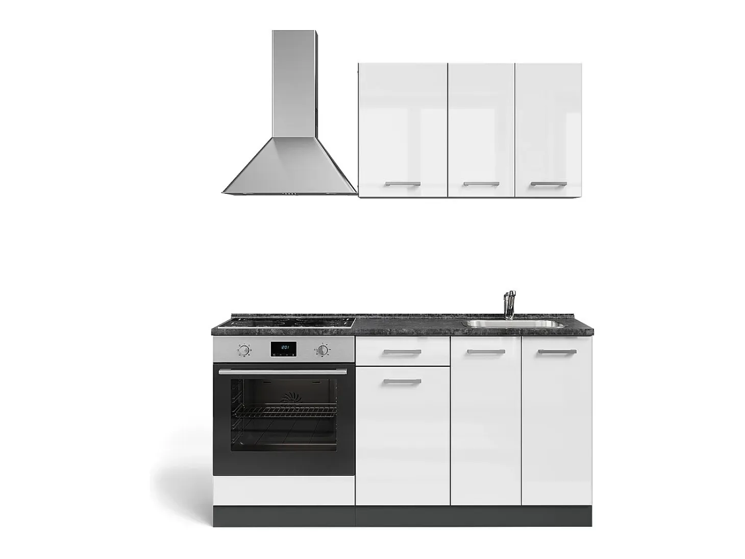 Cocina para solteros blanco brillo/antracita 160x46x81.6 r-line