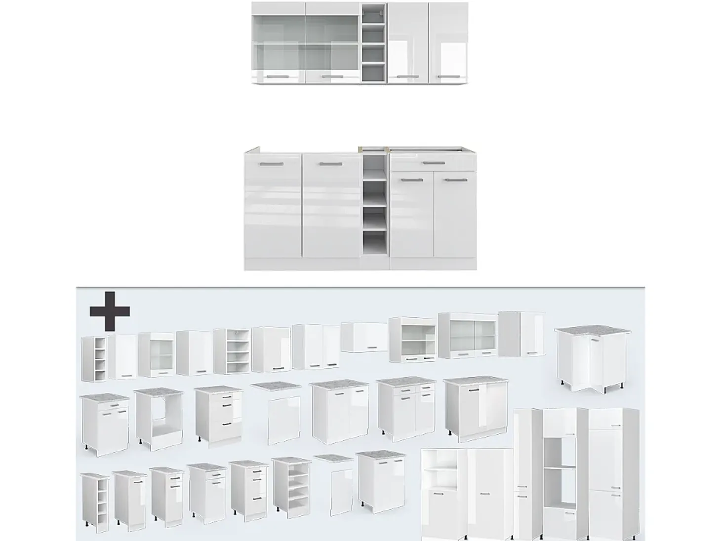 Cocina para solteros blanco alto brillo/blanco 160x46x81.6 r-line