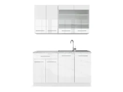 Cocina para solteros blanco alto brillo/blanco 140x46x81.6 fame-line