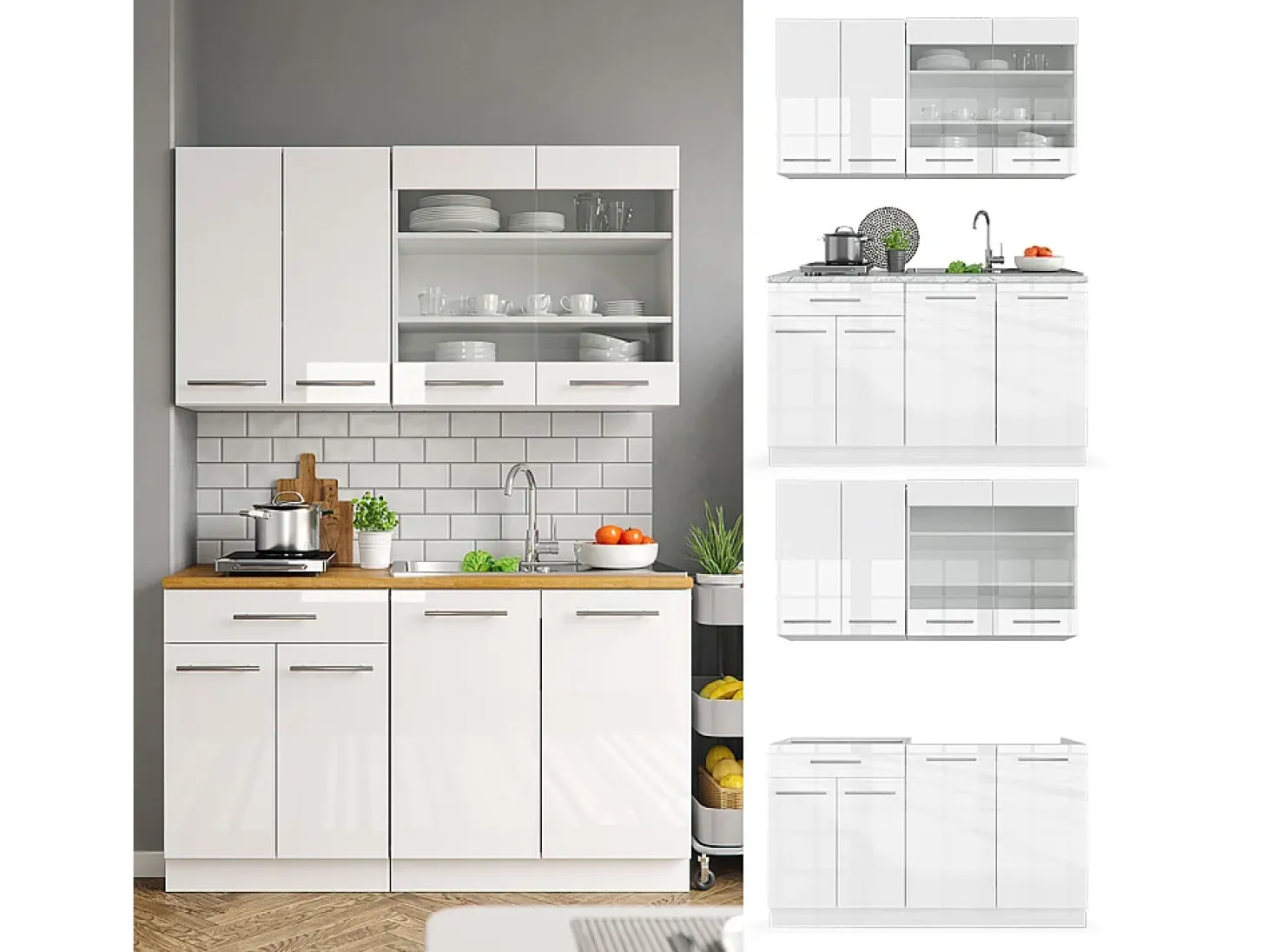 Cocina para solteros blanco alto brillo/blanco 140x60x81.6 fame-line