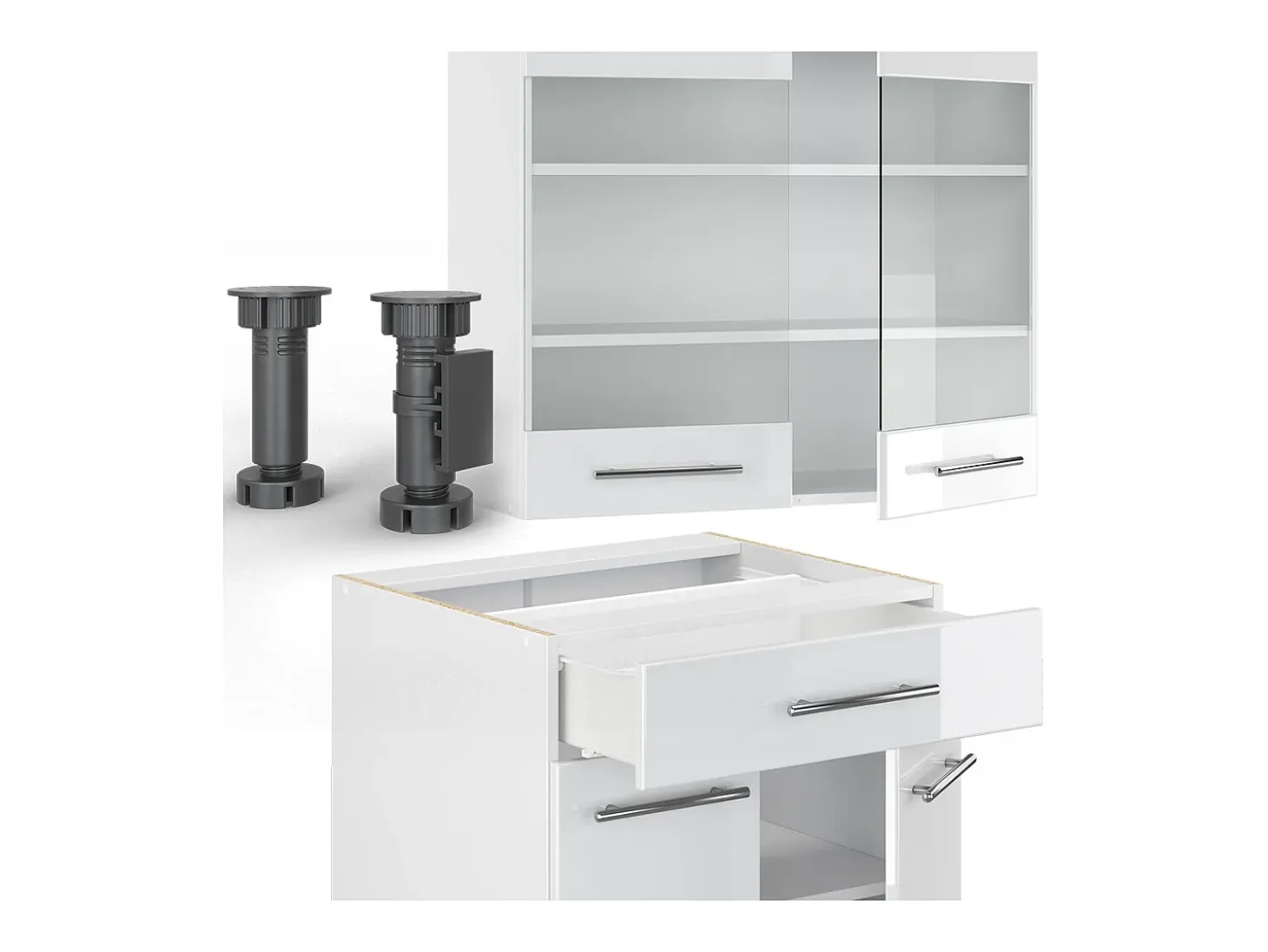 Cocina para solteros blanco alto brillo/blanco 140x60x81.6 fame-line