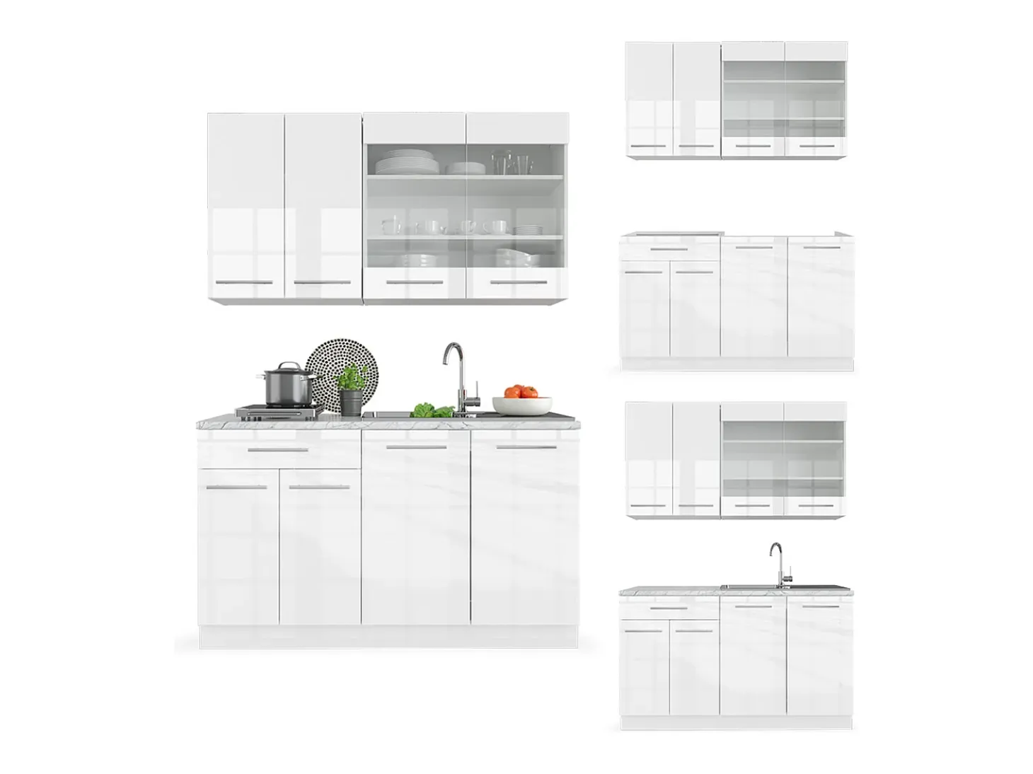 Cocina para solteros blanco alto brillo/blanco 140x60x81.6 fame-line