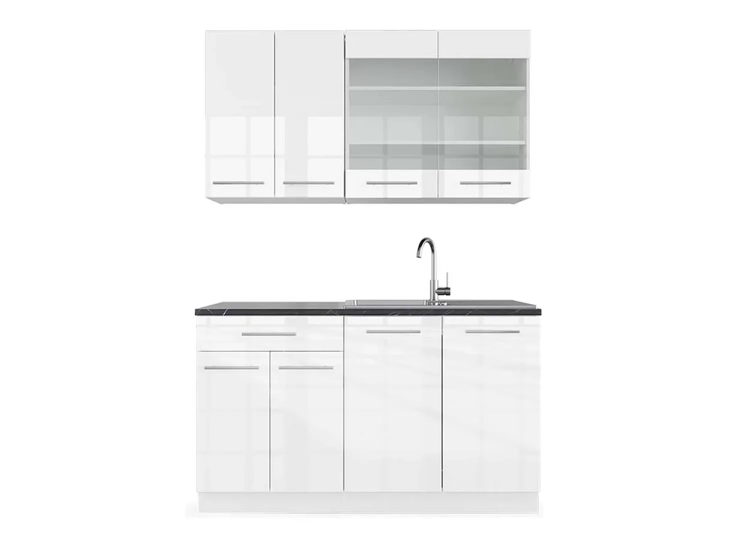 Cocina para solteros blanco alto brillo/blanco 140x60x81.6 fame-line