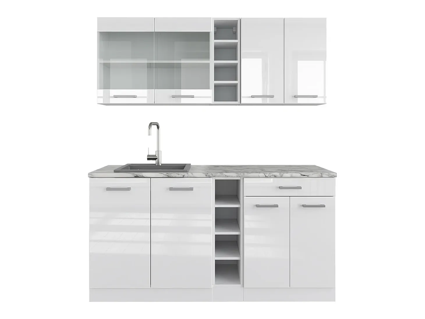 Cocina para solteros blanco alto brillo/blanco 160x60x81.6 r-line