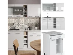 Cocina para solteros blanco alto brillo/blanco 160x60x81.6 r-line