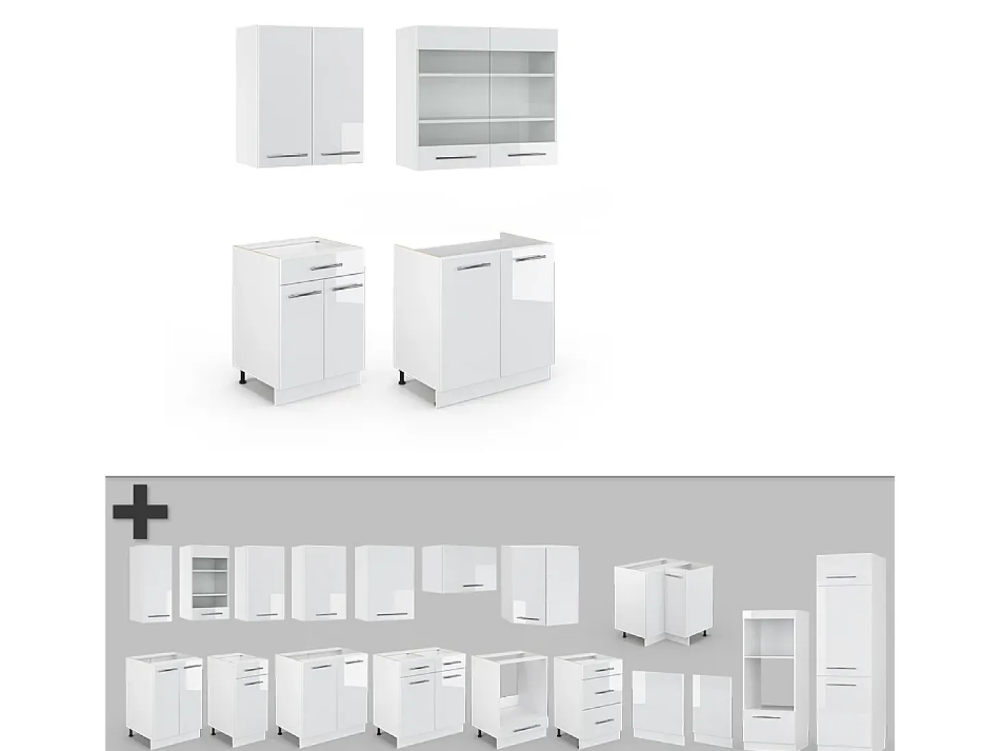 Cocina para solteros blanco alto brillo/blanco 140x60x81.6 fame-line