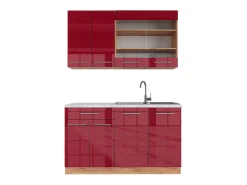 Cocina para solteros burdeos brillo intenso/roble dorado 140x60x81.6 fame-line