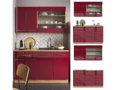 Cocina para solteros burdeos brillo intenso/roble dorado 140x60x81.6 fame-line