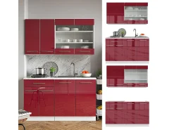 Cocina para solteros burdeos brillo intenso/blanco 140x60x81.6 fame-line
