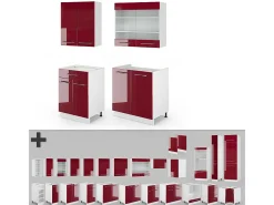 Cocina para solteros burdeos brillo intenso/blanco 140x60x81.6 fame-line