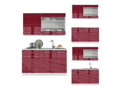 Cocina para solteros burdeos brillo intenso/blanco 140x60x81.6 fame-line