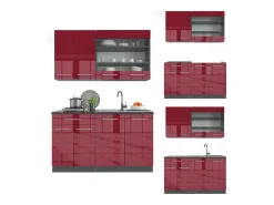 Cocina para solteros burdeos brillo intenso/antracita 140x46x81.6 fame-line