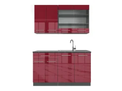 Cocina para solteros burdeos brillo intenso/antracita 140x46x81.6 fame-line