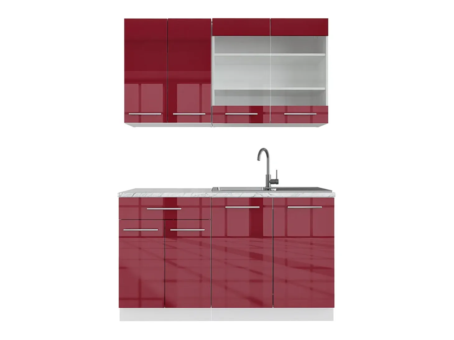 Cocina para solteros burdeos brillo intenso/blanco 140x60x81.6 fame-line
