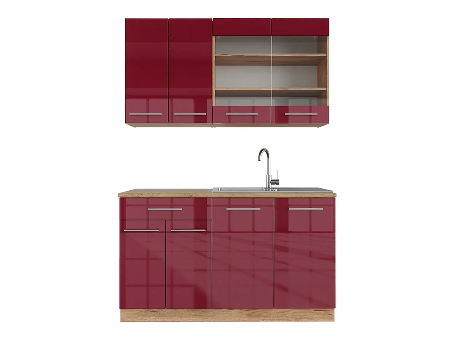 Cocina para solteros burdeos brillo intenso/roble dorado 140x46x81.6 fame-line
