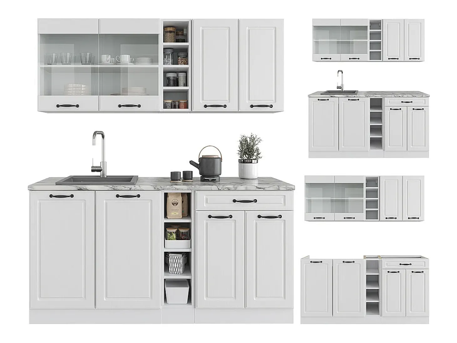 Cocina para solteros casa de campo blanca/blanca 160x46x81.6 r-line