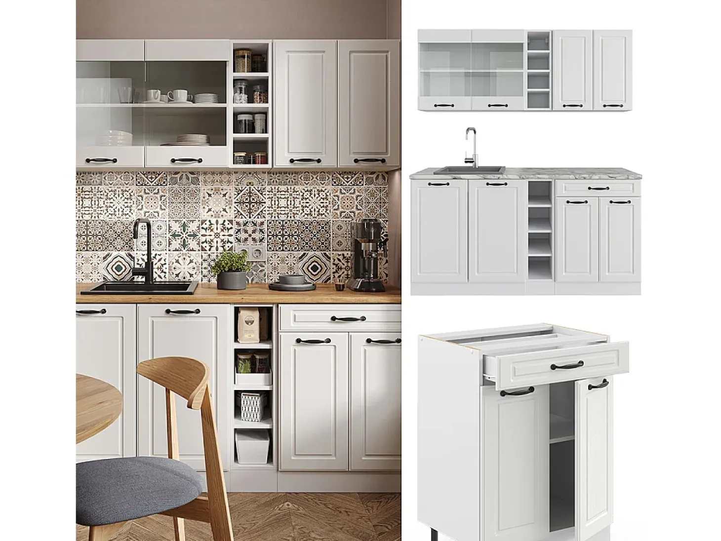 Cocina para solteros casa de campo blanca/blanca 160x46x81.6 r-line
