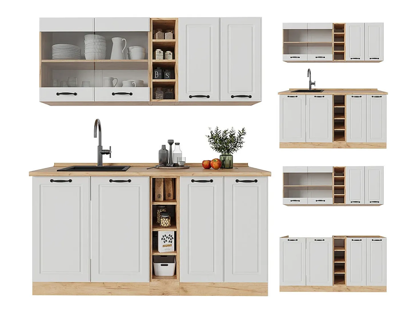 Cocina para solteros casa de campo blanca/roble dorado 160x46x81.6 r-line