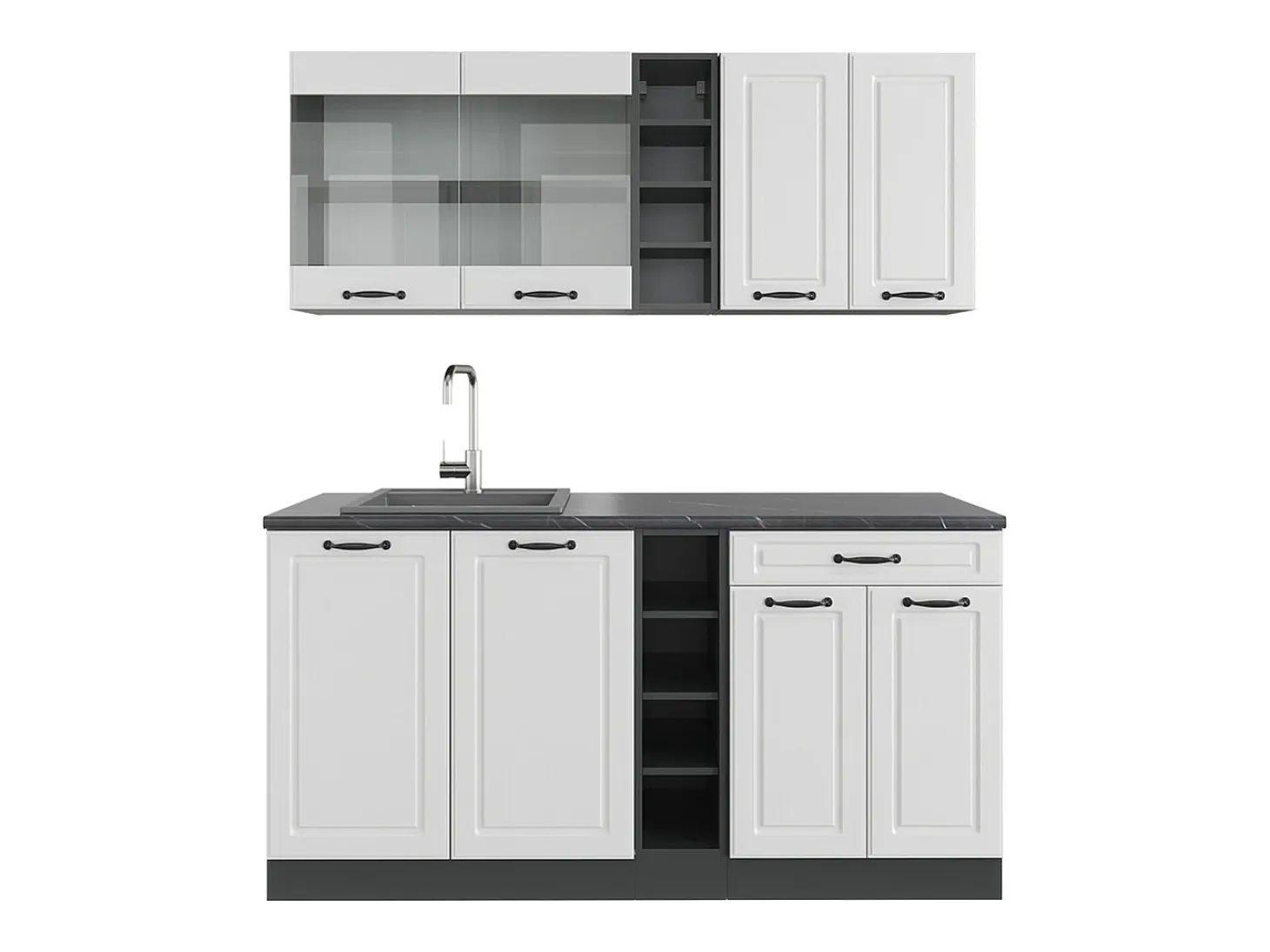 Cocina para solteros casa de campo blanca/antracita 160x46x81.6 r-line