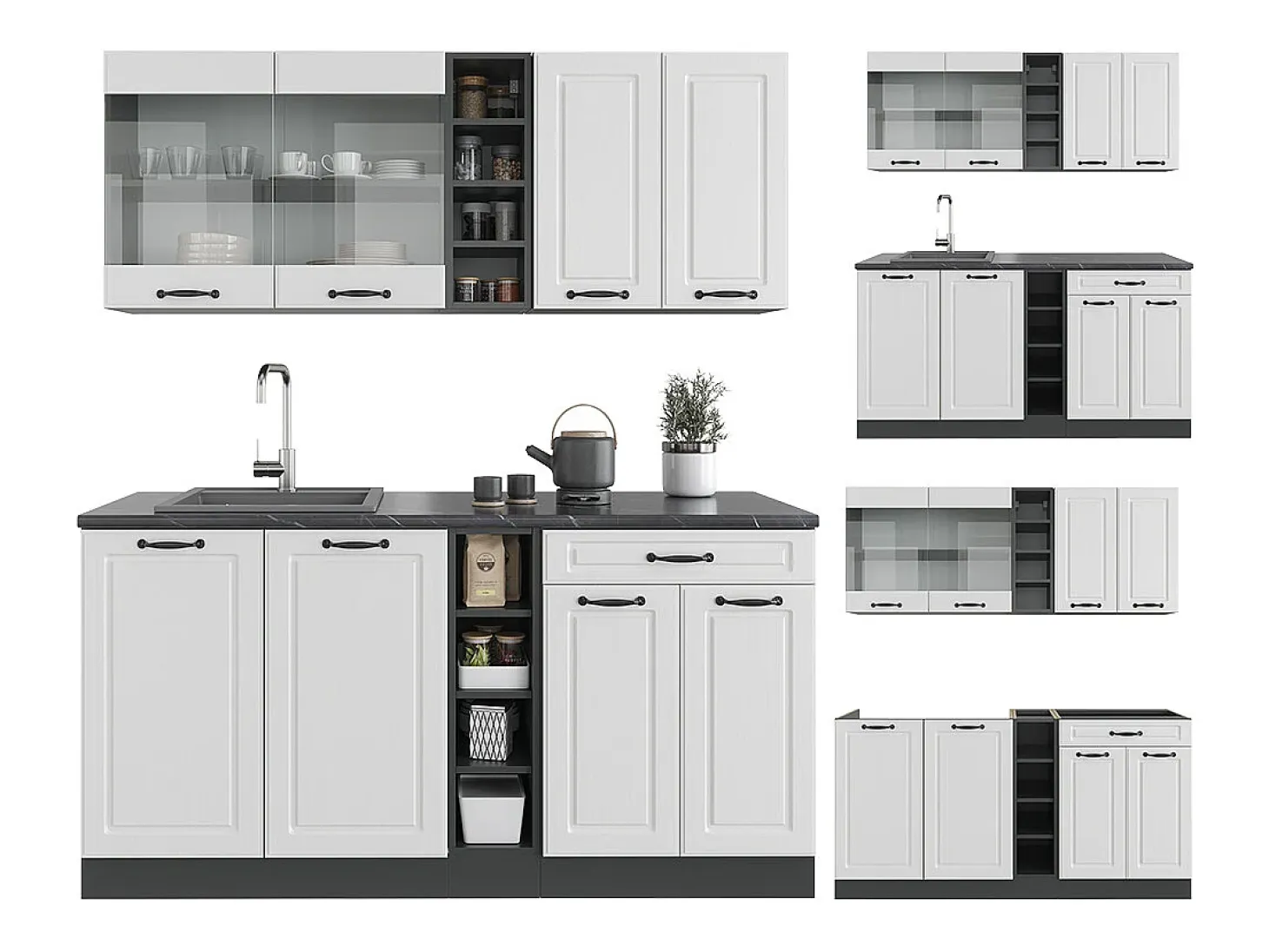 Cocina para solteros casa de campo blanca/antracita 160x46x81.6 r-line