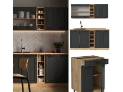 Cocina para solteros casa de campo antracita/roble dorado 160x46x81.6 r-line