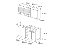 Cocina para solteros casa de campo antracita/roble dorado 160x46x81.6 r-line