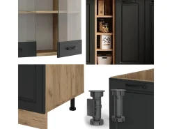 Cocina para solteros casa de campo antracita/roble dorado 160x46x81.6 r-line