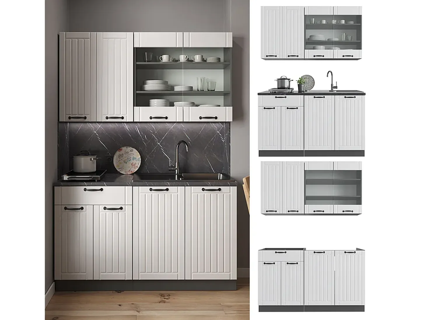 Cocina para solteros casa de campo blanca/antracita 140x46x81.6 fame-line