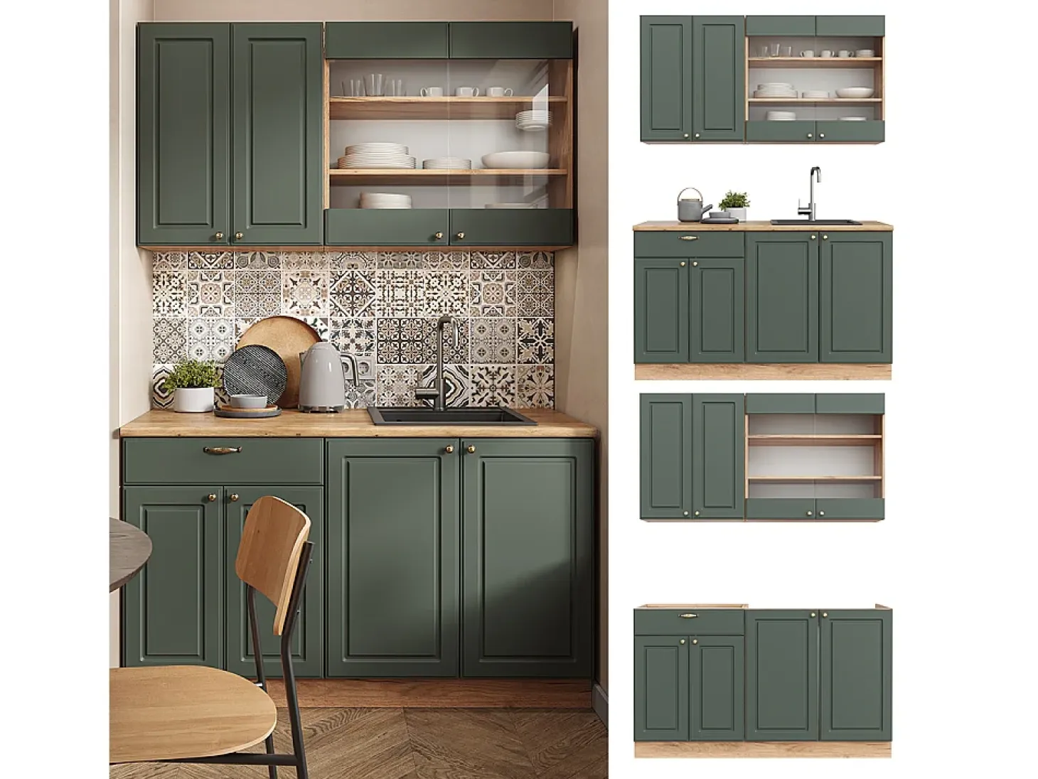 Cocina para solteros green-gold country/gold power roble 140x46x81.6 fame-line