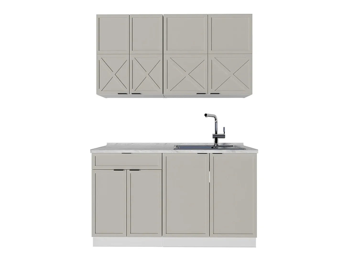 Cocina para solteros gris/beige/blanco 140x46x81.6 fame-line