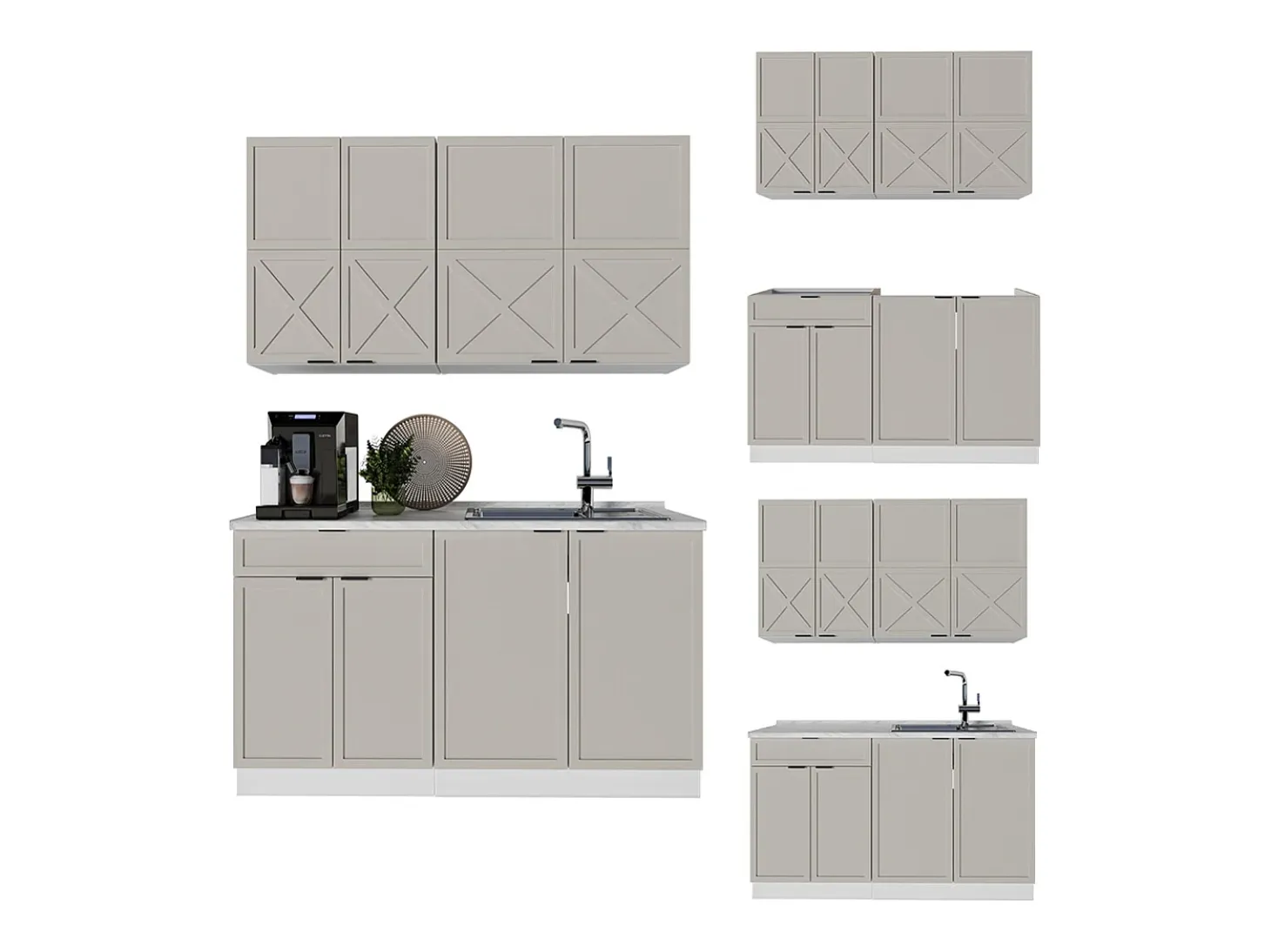 Cocina para solteros gris/beige/blanco 140x46x81.6 fame-line
