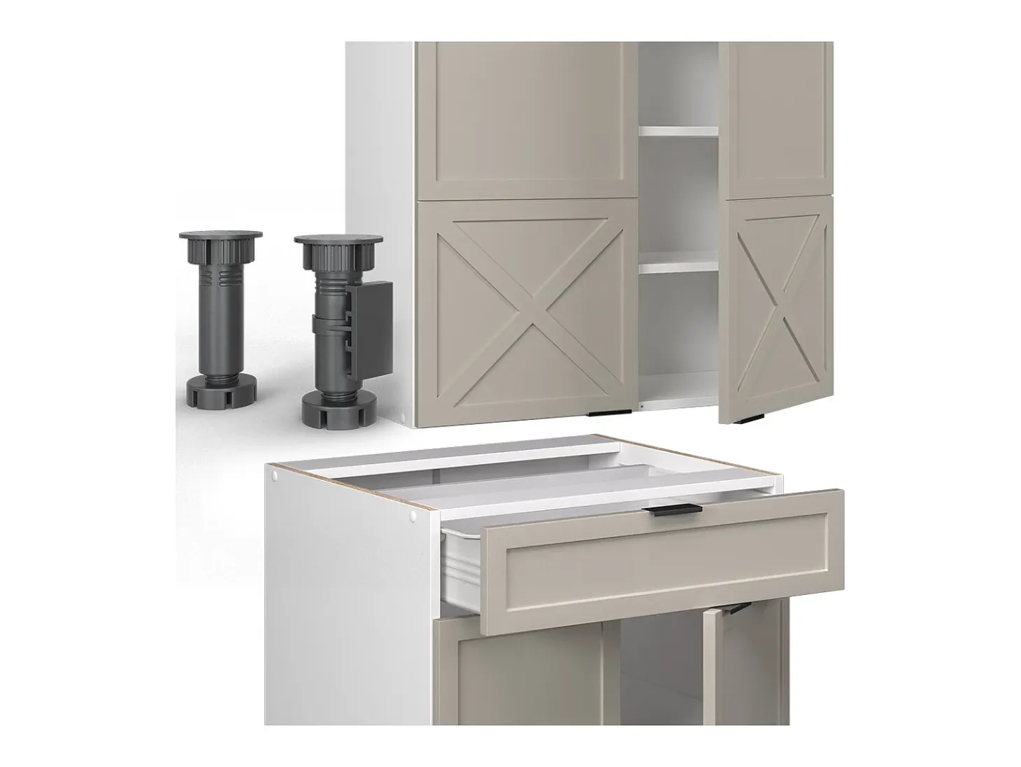 Cocina para solteros gris/beige/blanco 140x46x81.6 fame-line
