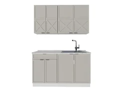 Cocina para solteros gris/beige/blanco 140x60x81.6 fame-line