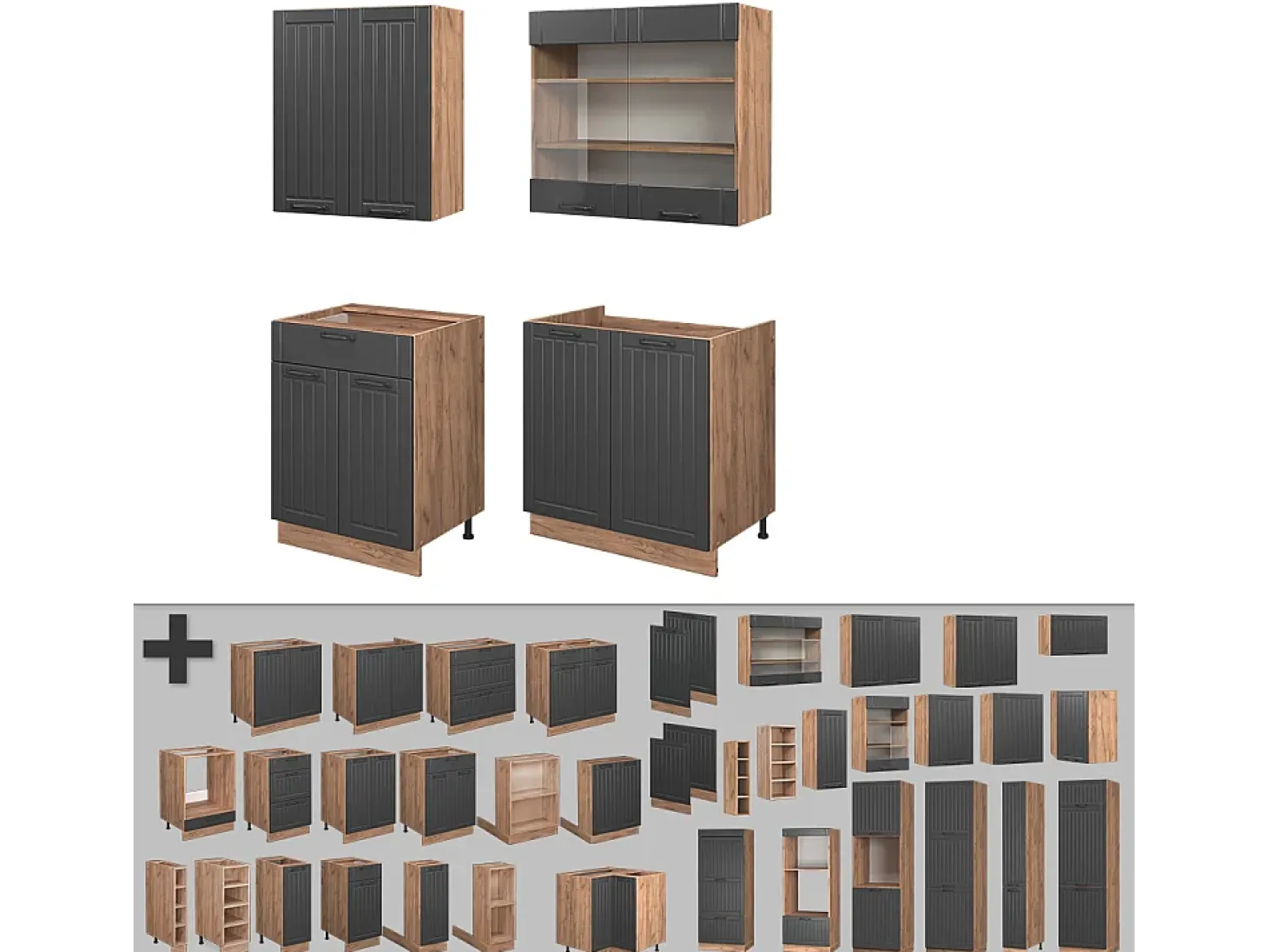 Cocina para solteros gris oscuro 140x60x81.6 fame-line