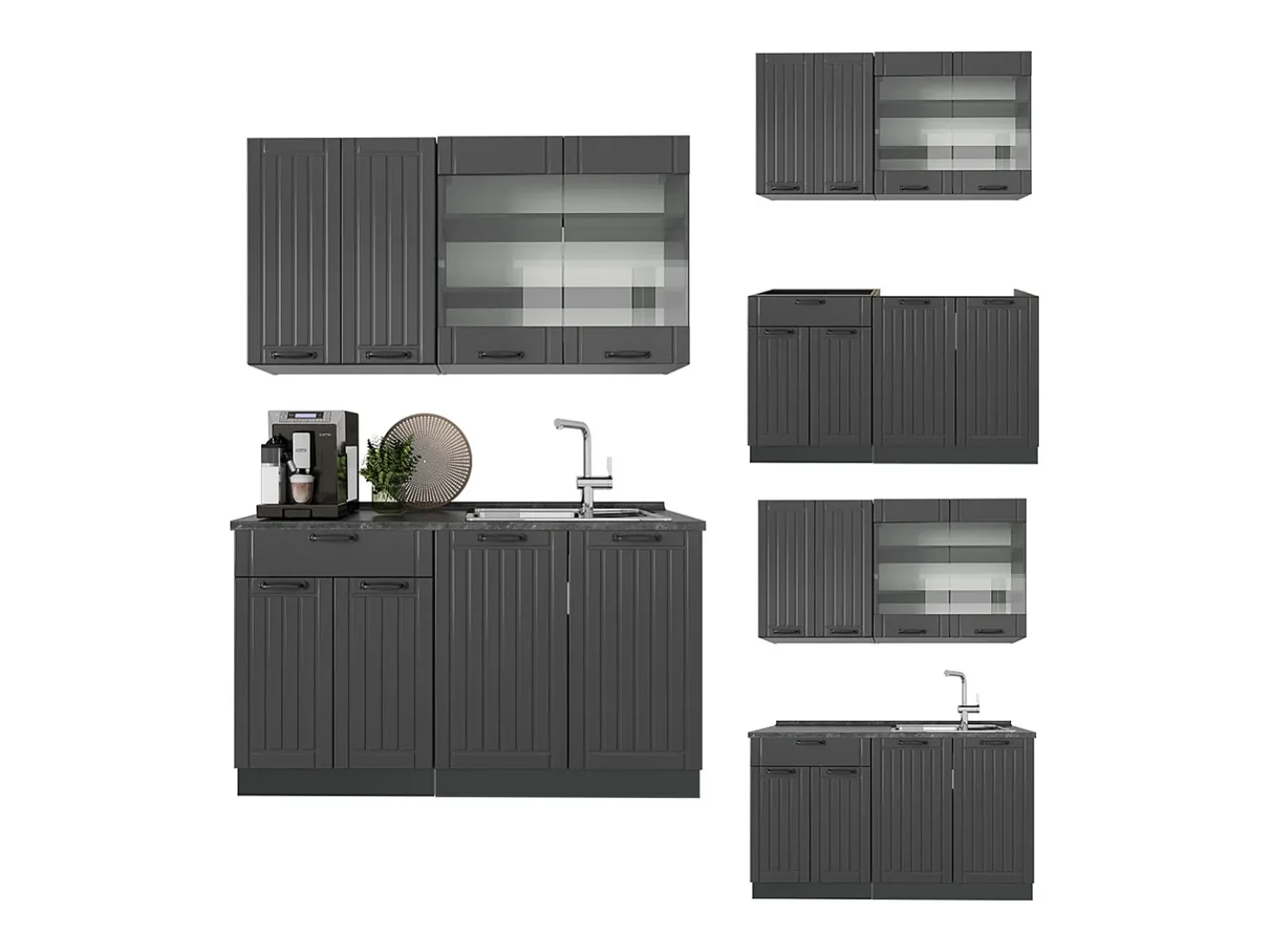 Cocina para solteros gris oscuro 140x60x81.6 fame-line