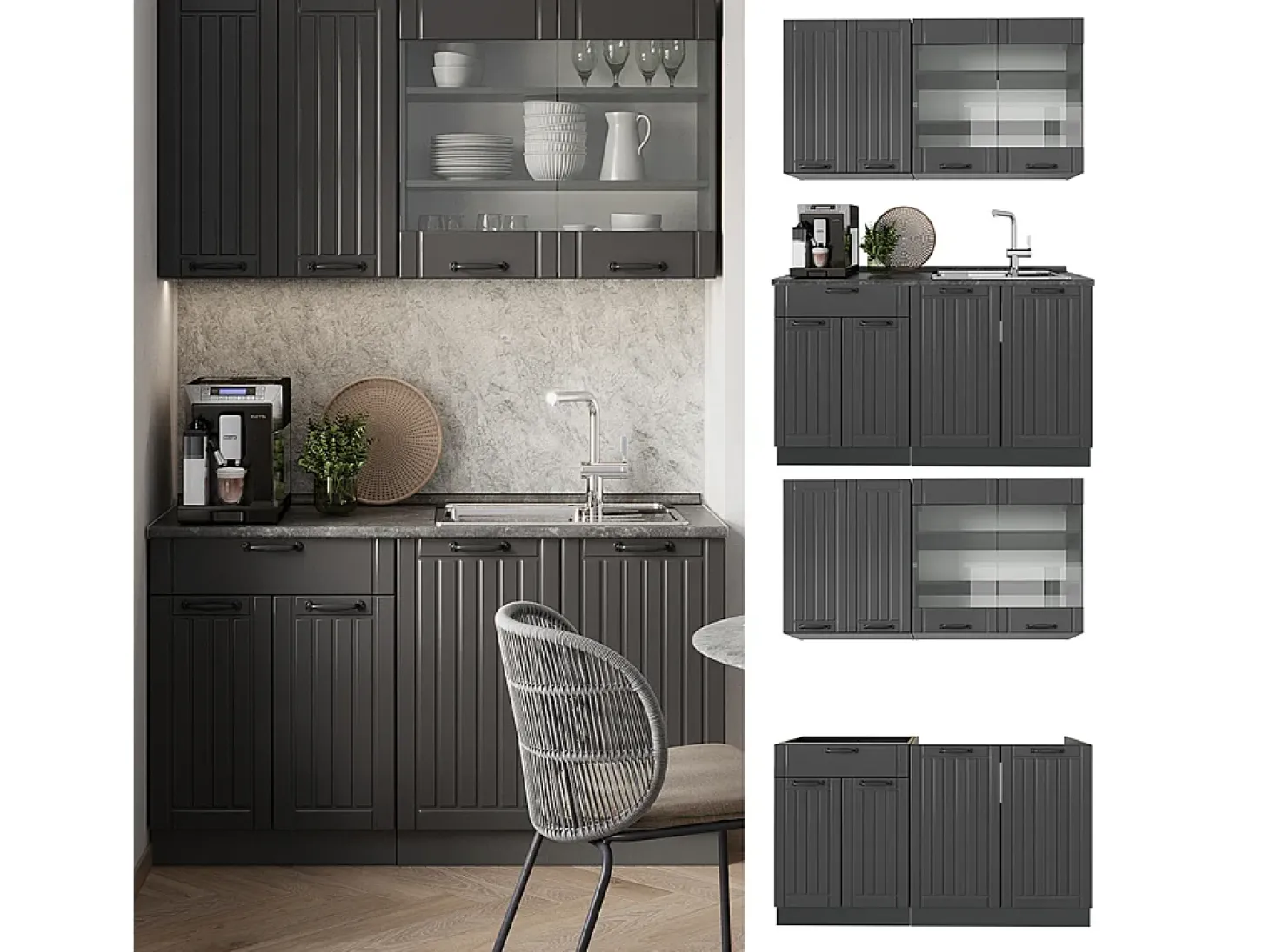 Cocina para solteros gris oscuro 140x60x81.6 fame-line