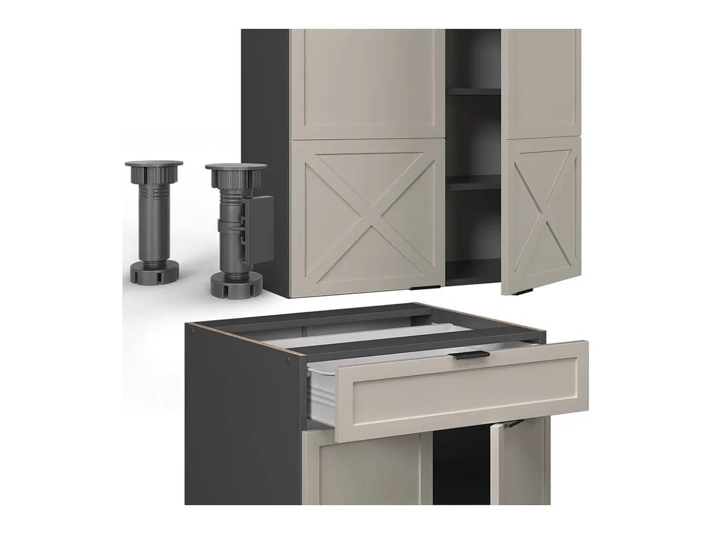 Cocina para solteros gris/beige/antracita 140x46x81.6 fame-line