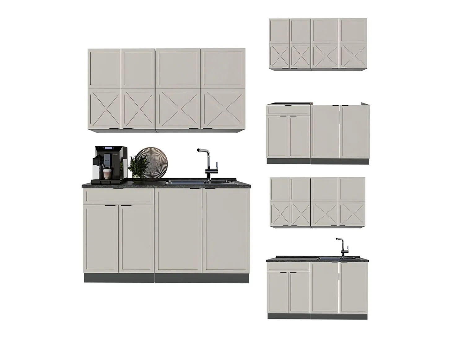 Cocina para solteros gris/beige/antracita 140x46x81.6 fame-line