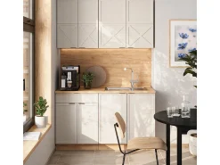 Cocina para solteros gris/beige/roble dorado 140x46x81.6 fame-line