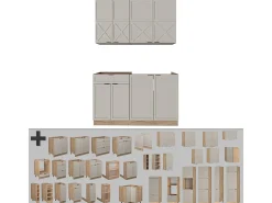 Cocina para solteros gris/beige/roble dorado 140x46x81.6 fame-line